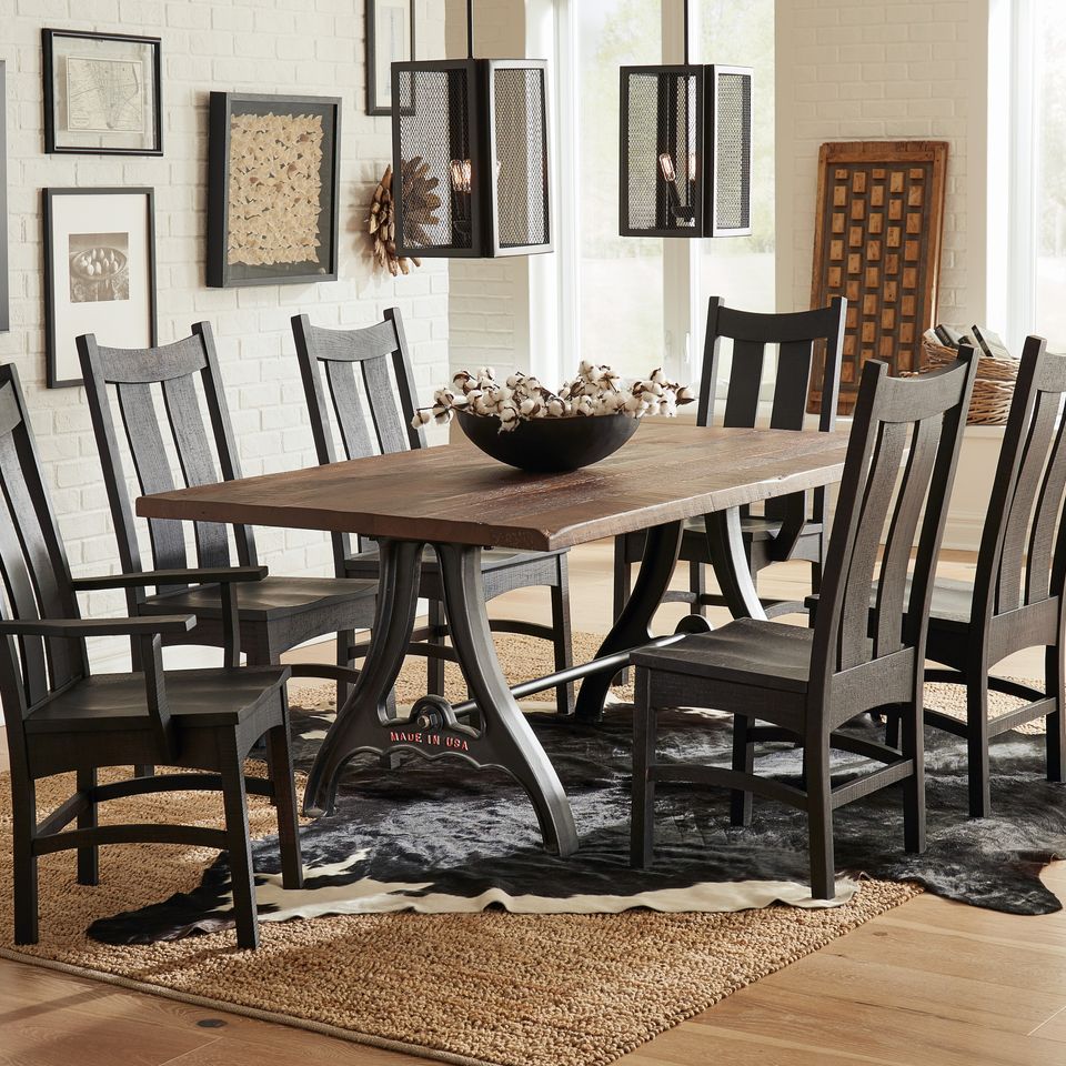 Rh countryshaker chairs ironforge table room setting