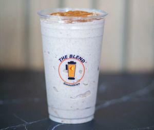 Tres Leches smoothie made with almond milk, banana, frozen yogurt, sweet cream, and cinnamon.