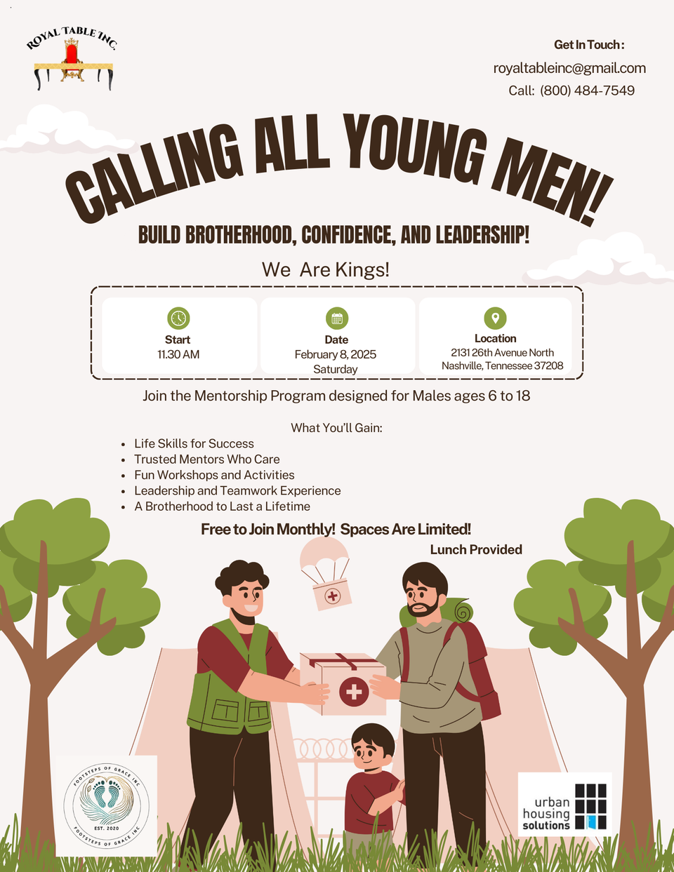 Royal table inc all male mentorship flyer for 2.8.25