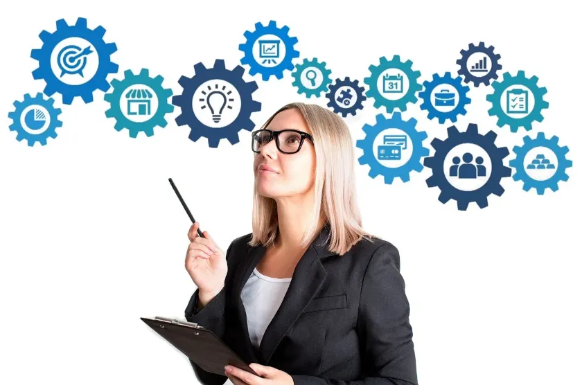 Business owner reviewing digital marketing strategies and website design options in Chicago office
