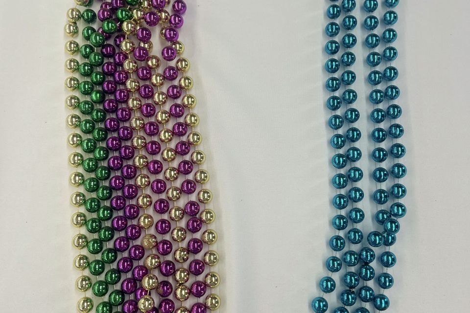 12mm round medium length beads in purple green and gold and in electric blue