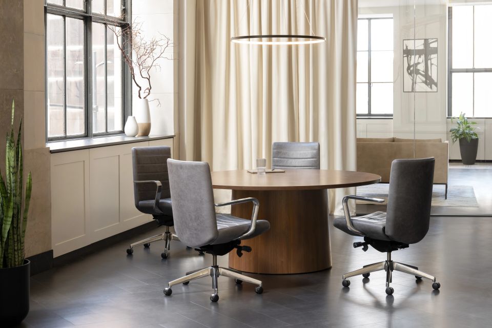 Environment briefing round conference table stratawood flat cut