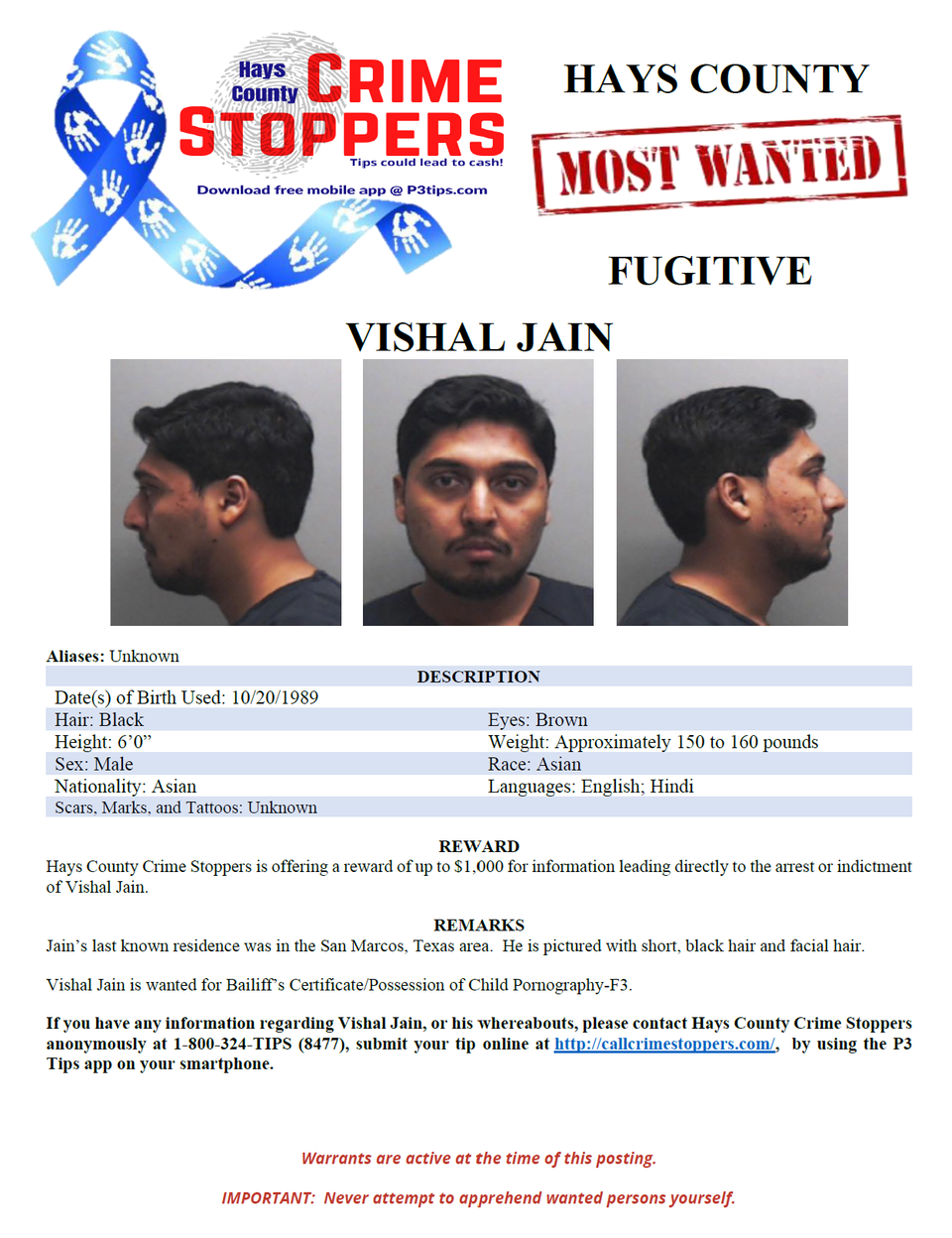 Jain most wanted poster