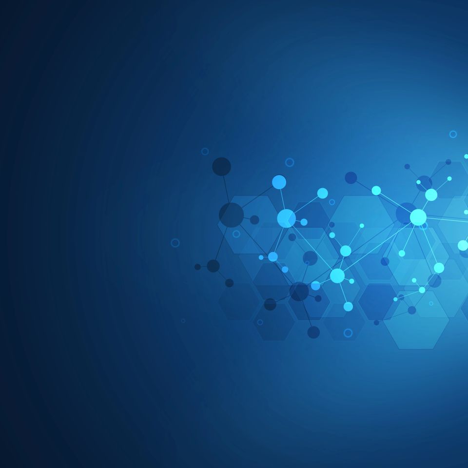 Abstract molecular structure symbolizing the antioxidant power of Glutathione for cellular health