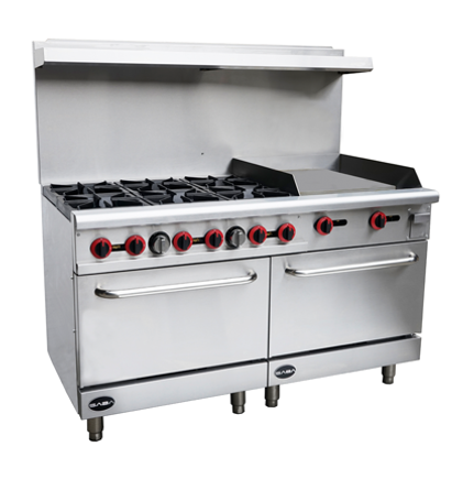 Commercial Restaurant 6 Burner Range with 24" Flat Top Grill Griddle and Double Oven Combo Unit Combination Unit