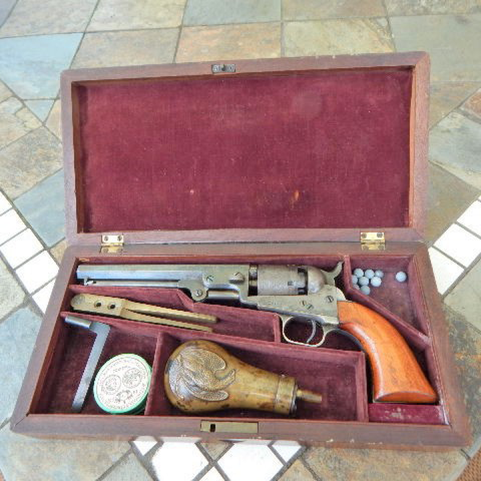 Cased  m1849 colt with implements  factory applewood grips files1220170911 5839 1072v5e