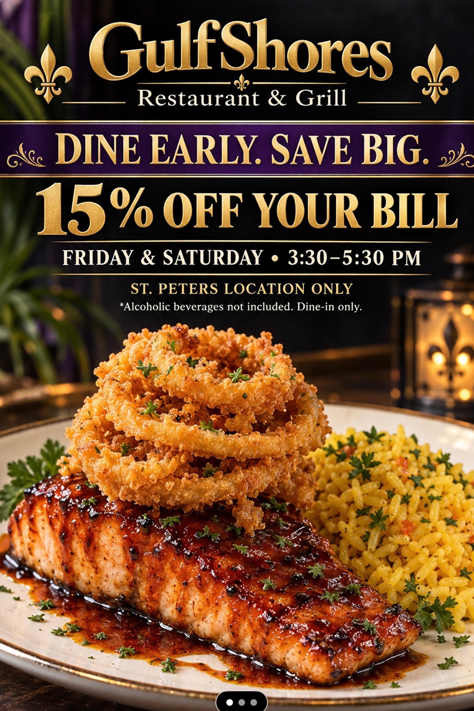 Dine early save big   fri sat 2
