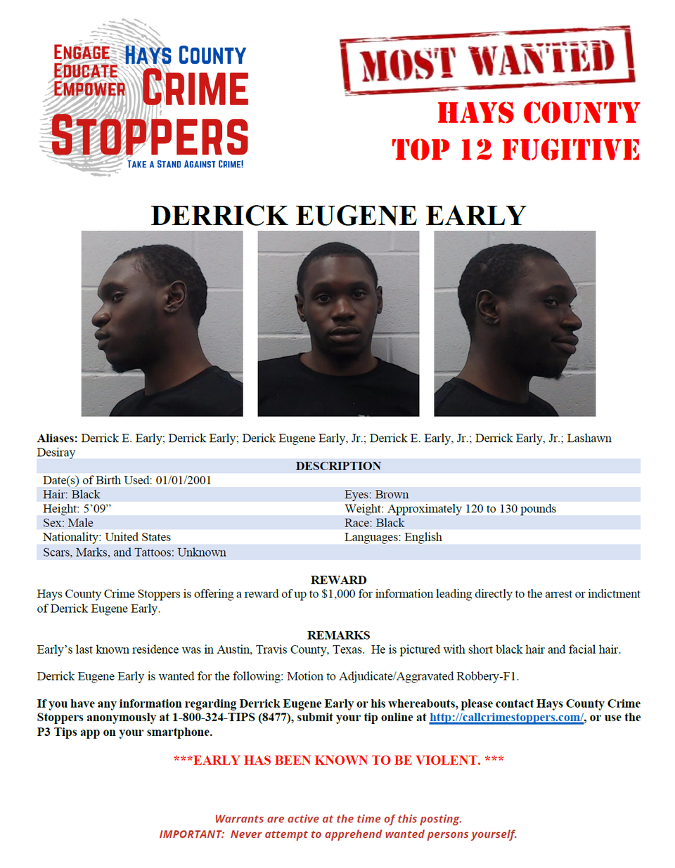 Early most wanted poster