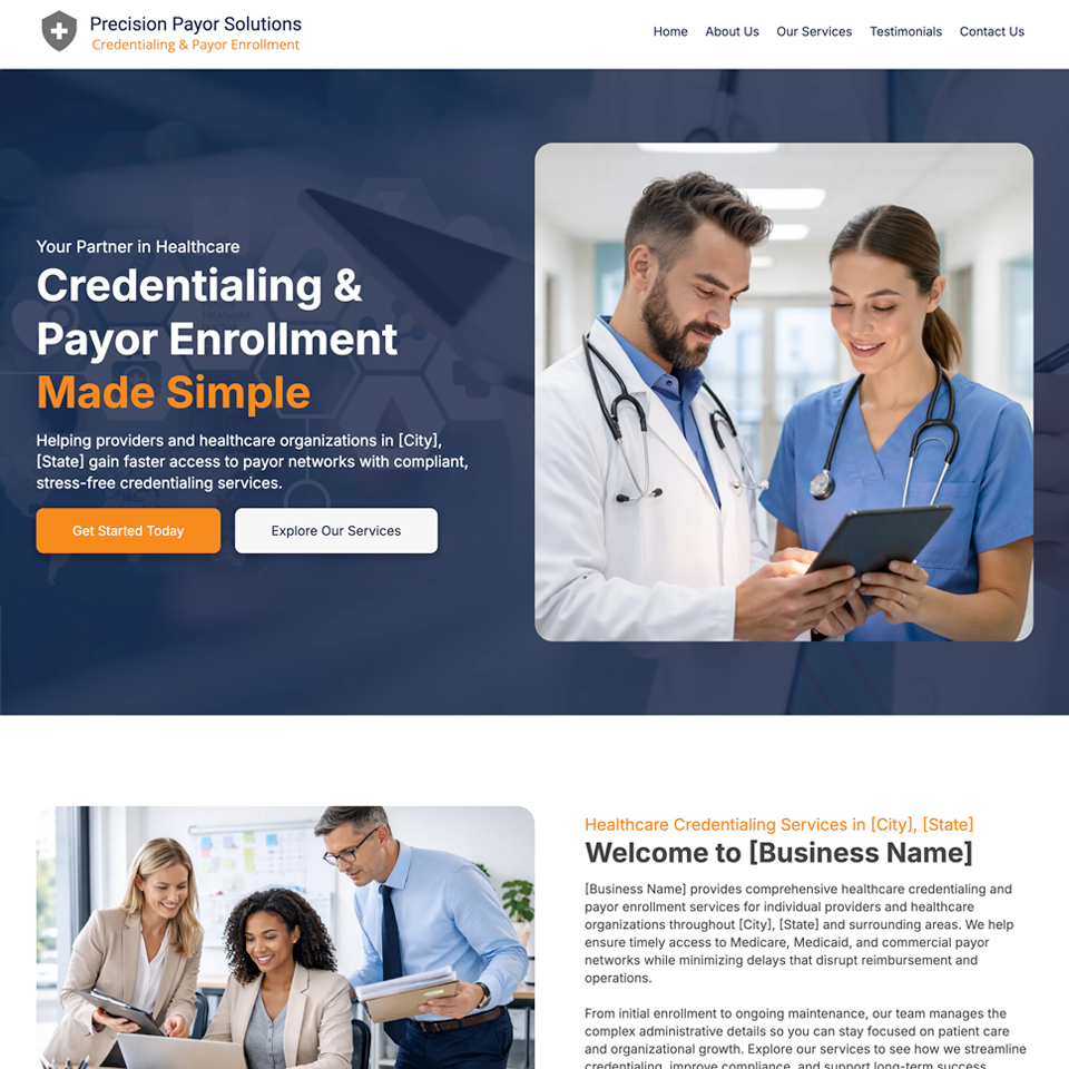 Healthcare credentialing website design theme