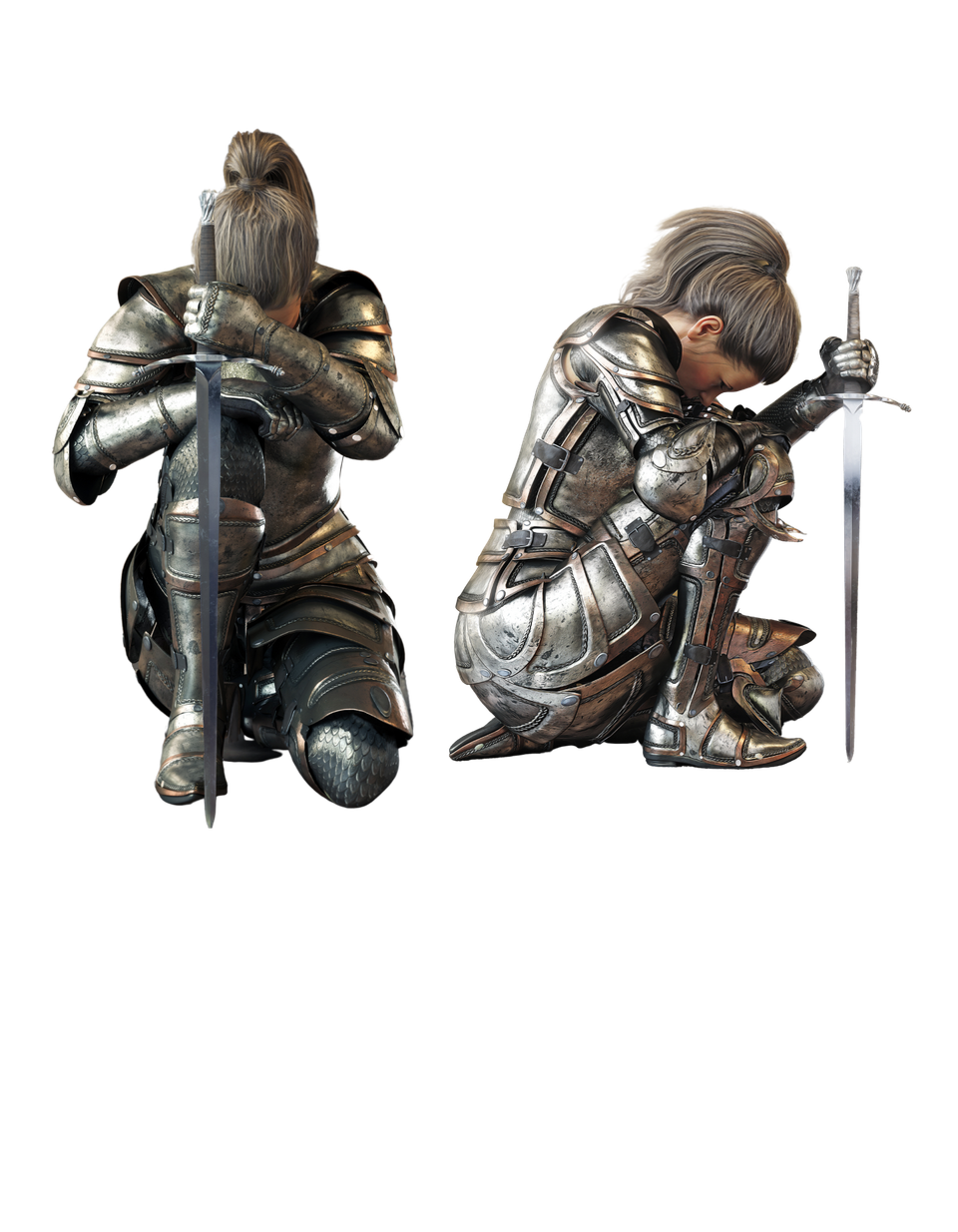 Faith   kneeling warrior girl front and side