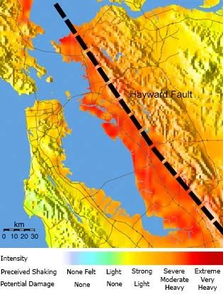Hayward fault shake map