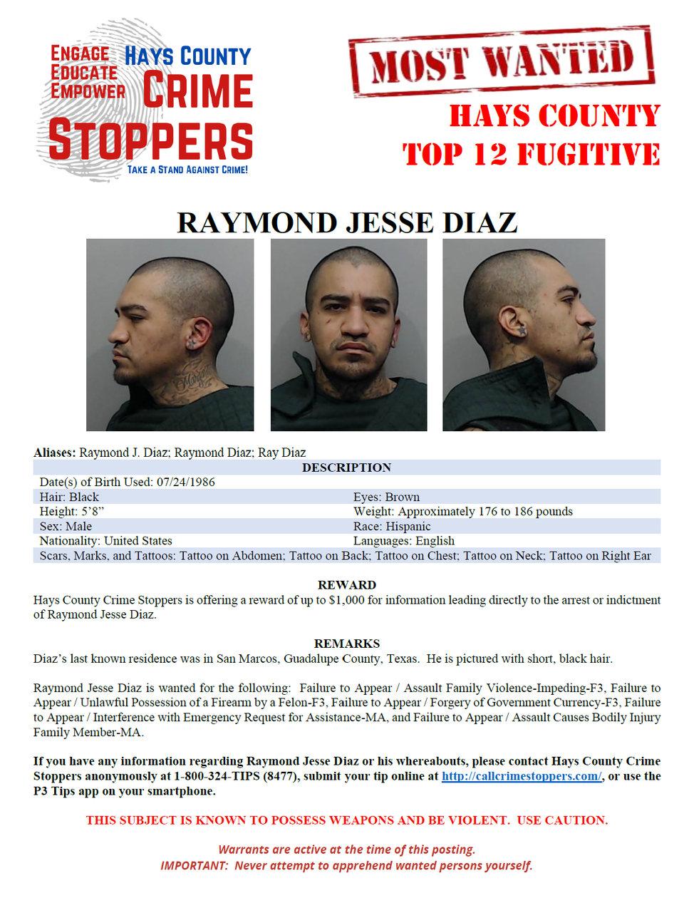 Diaz most wanted poster