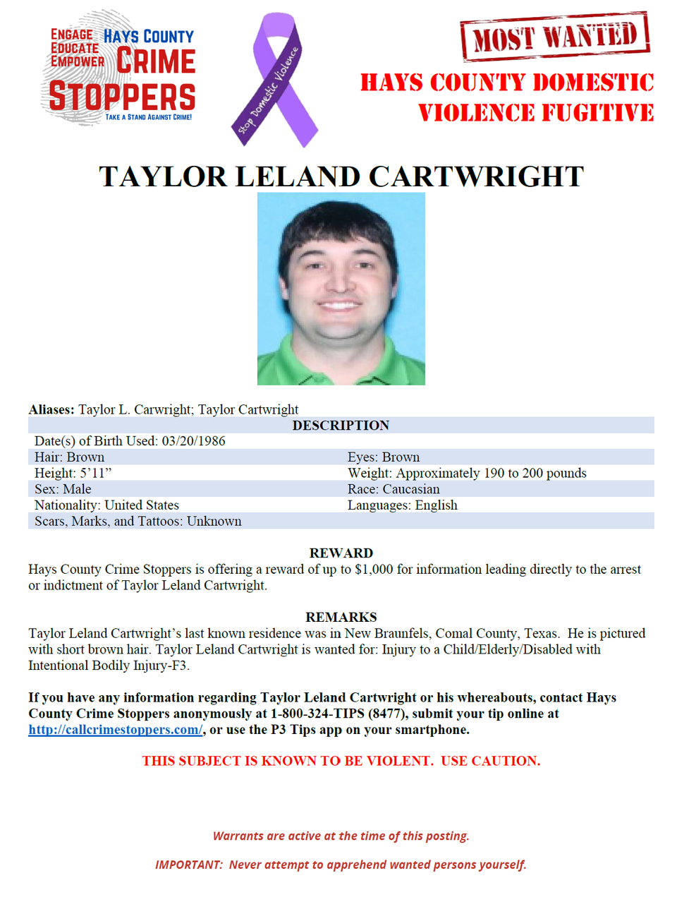 Cartwright most wanted poster