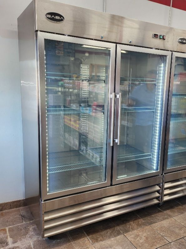 commercial restaurant stainless steel reach in freezer or reach in cooler with two glass doors