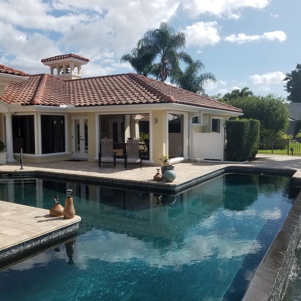 New home construction with pool