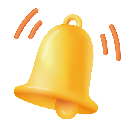 Notification bell 3d cartoon style icon on white background 