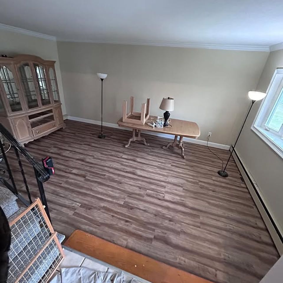 Living room, with a new floor, done by J.B.T Contracting of Long Island, NY