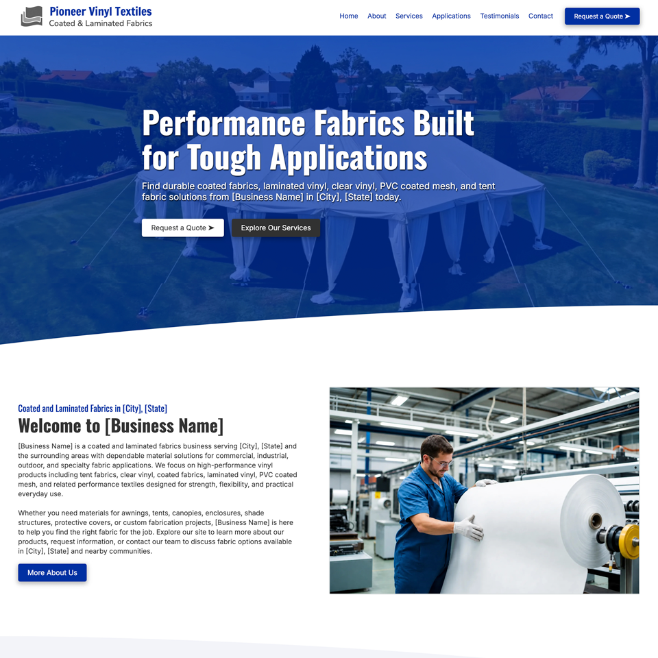 Coated laminated fabrics website design theme