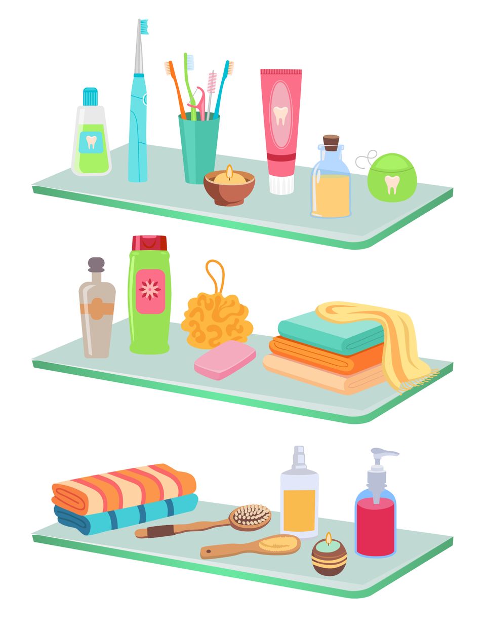 Different products for personal hygiene vector illustrations set