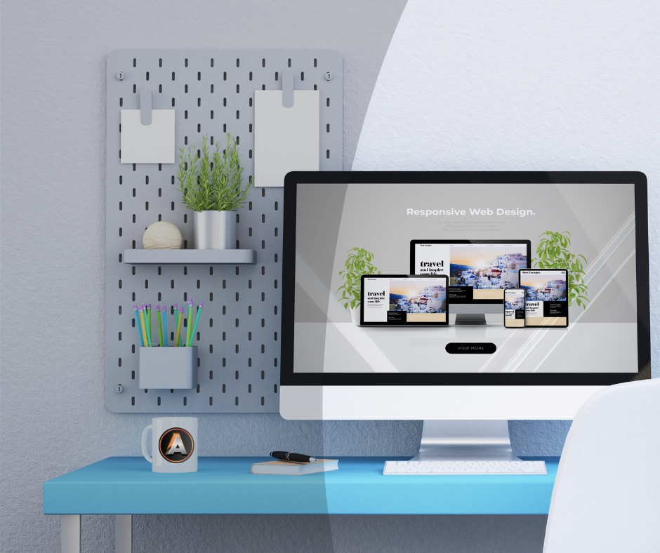 Blue black and white modern website development facebook post