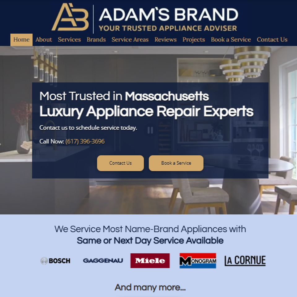 Adam's Brand website. Home page