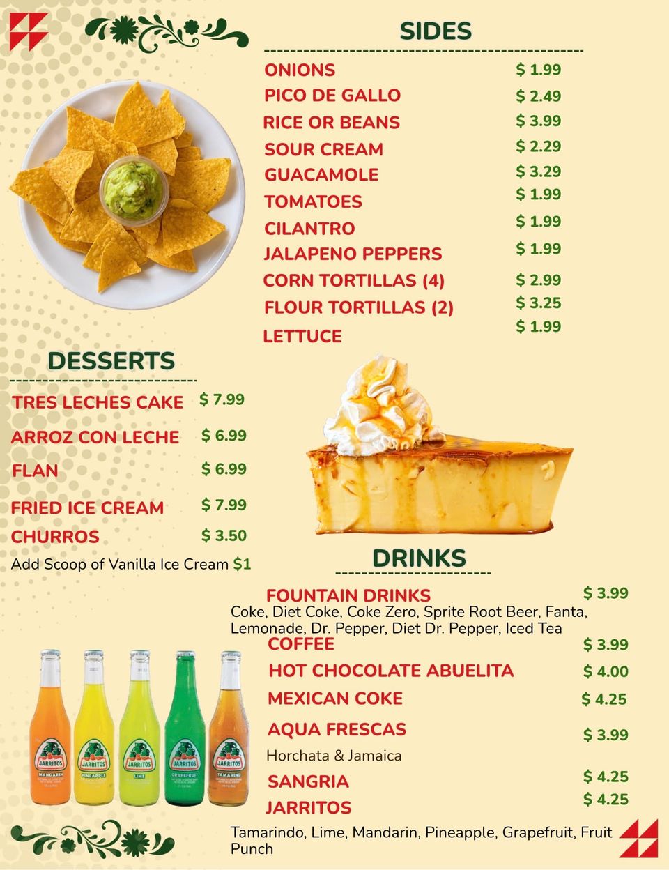 Los garcia menu 08 sides drinks