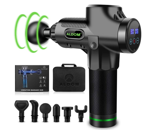 Aldom massage gun muscle massager deep tissue percussion massager cordless 30 speed level professional handheld electric body massager sports drill with 6 heads helps relieve muscle soreness and stiffness