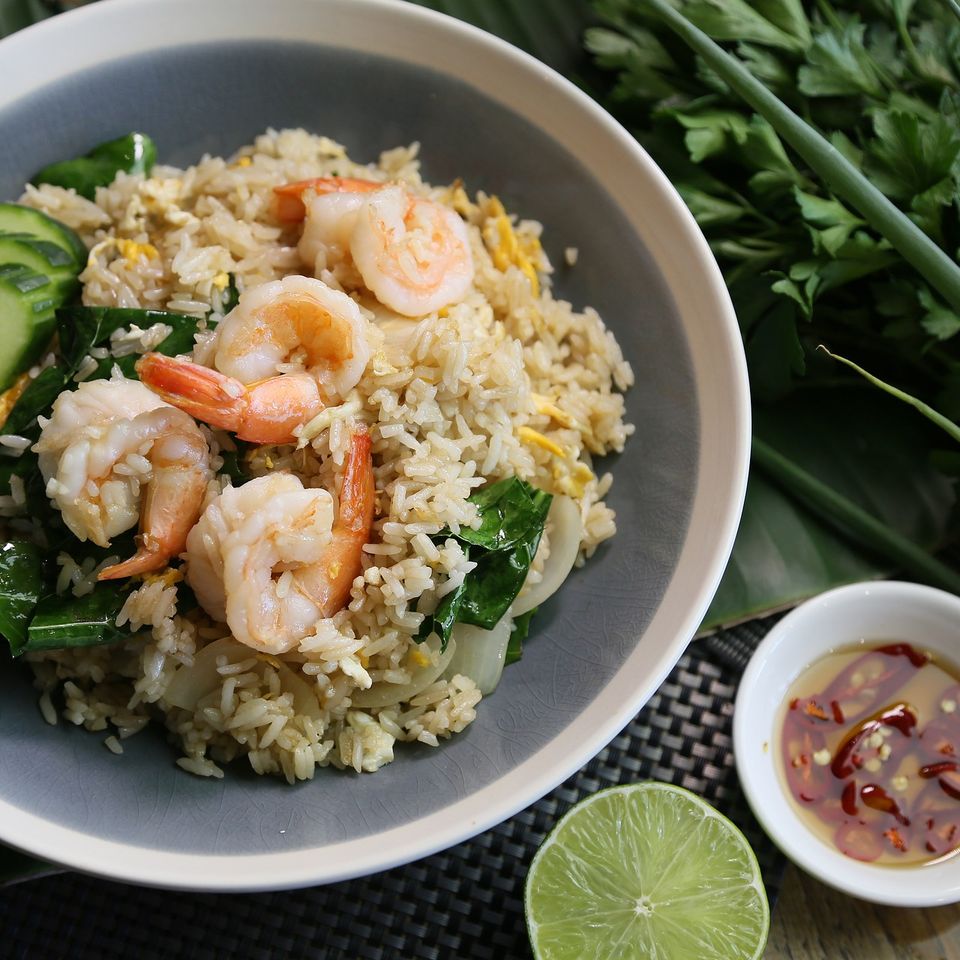 Shrimp, cucumber and fried rice at Thai American Bistro in Sugar Land, Tx
