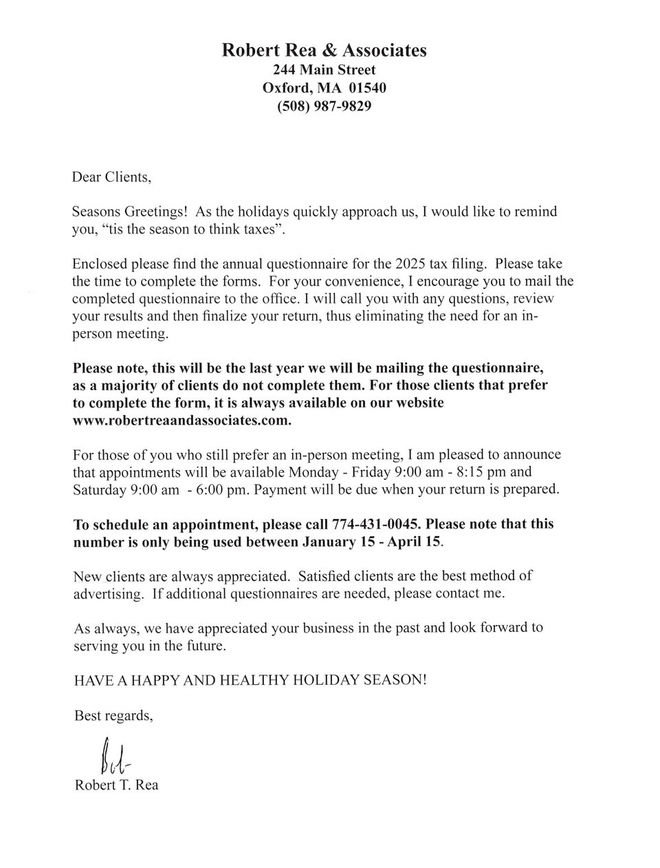 Tax letter