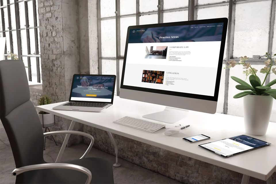 Desk with devices with different screen sizes.