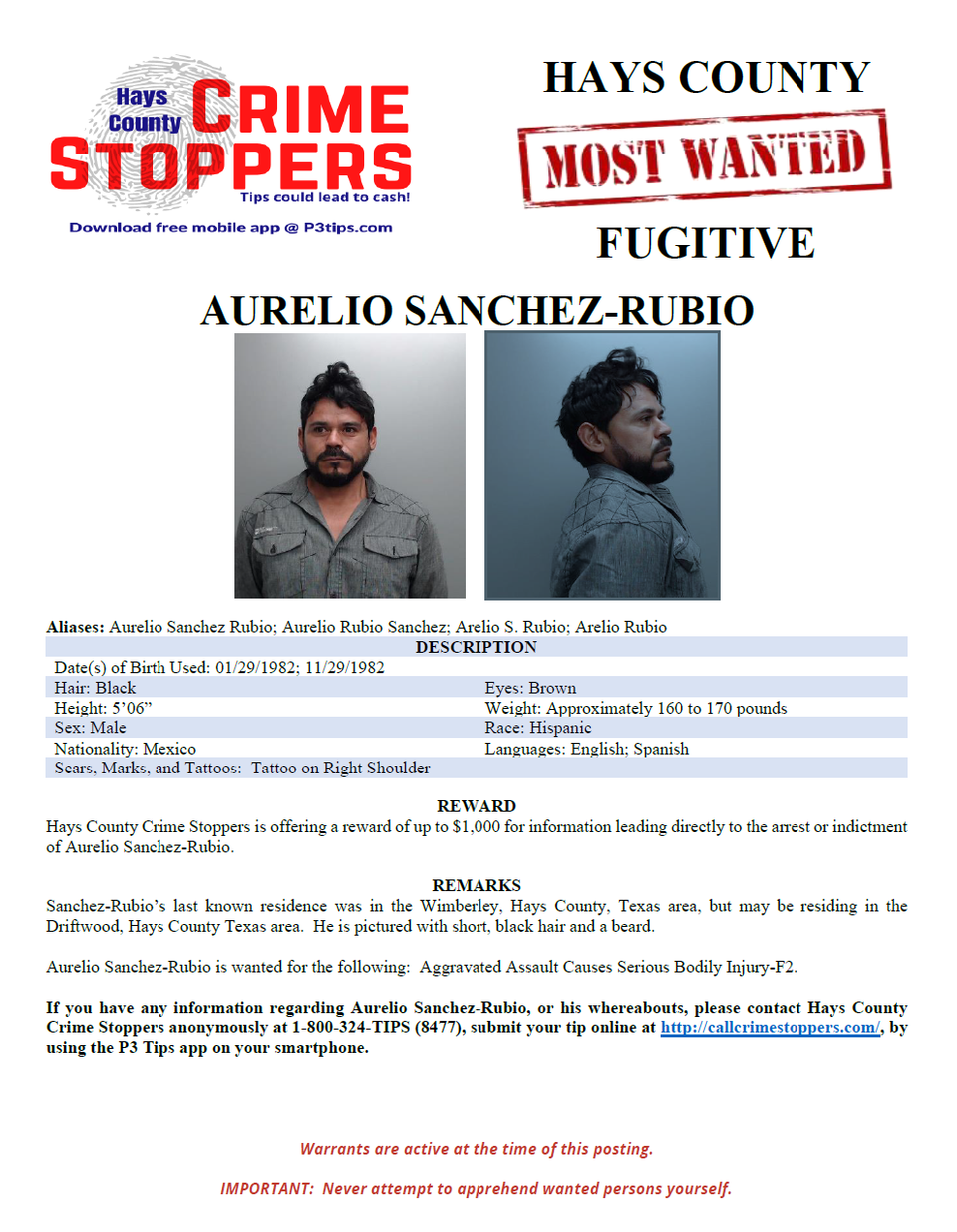Sanchez rubio most wanted poster