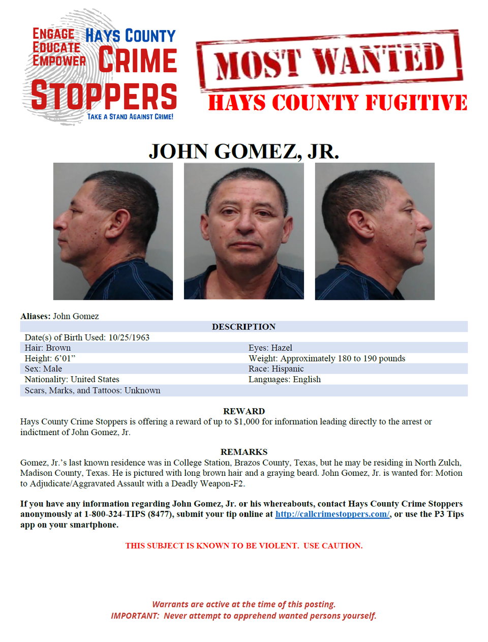 Gomez most wanted poster