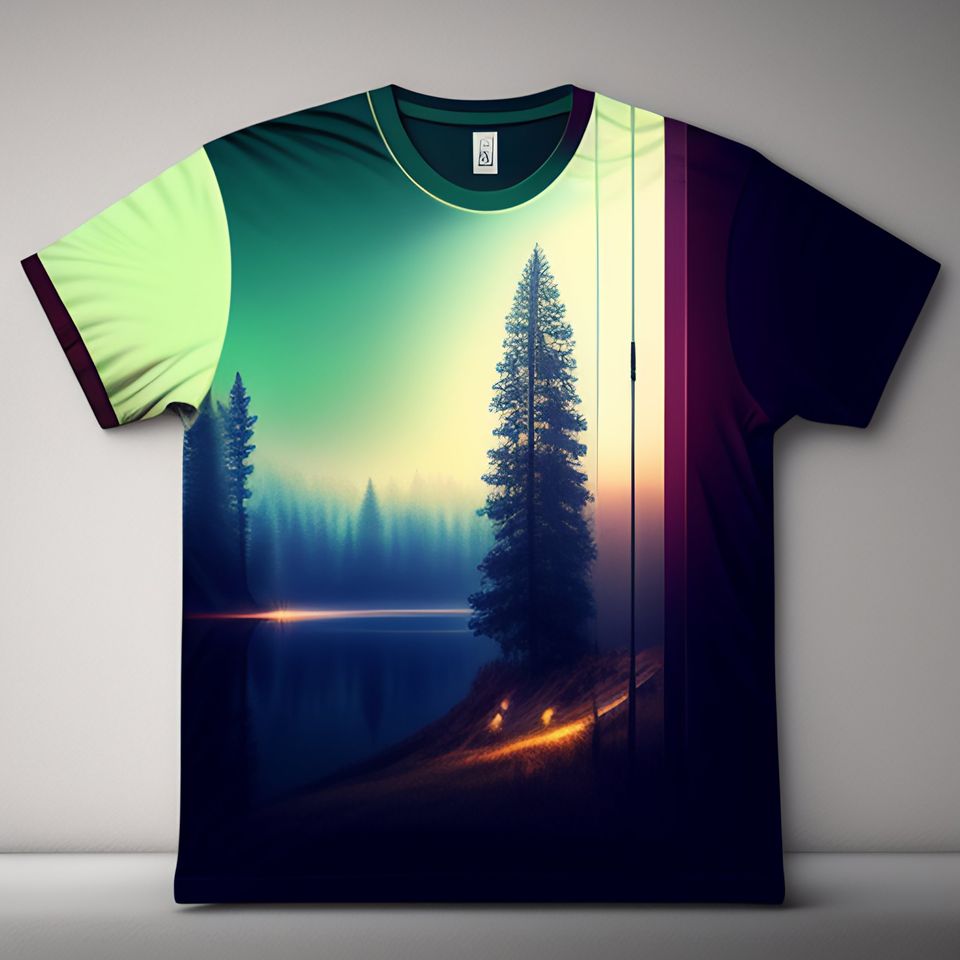T-shirt with forest scene using screen printing