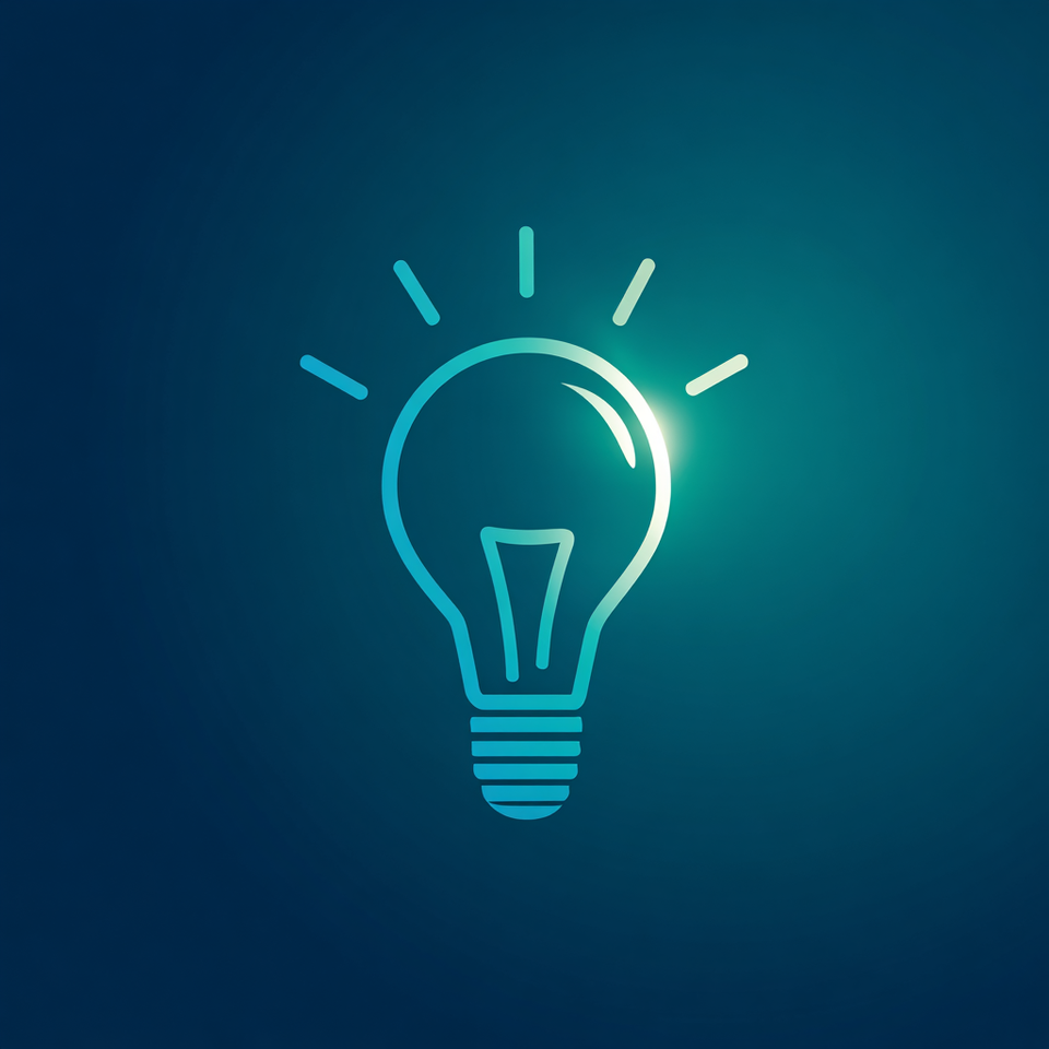 Lightbulb outline in teal and blue with brightening spots for a lightbulb glowing signifying brand strategy & evolution 