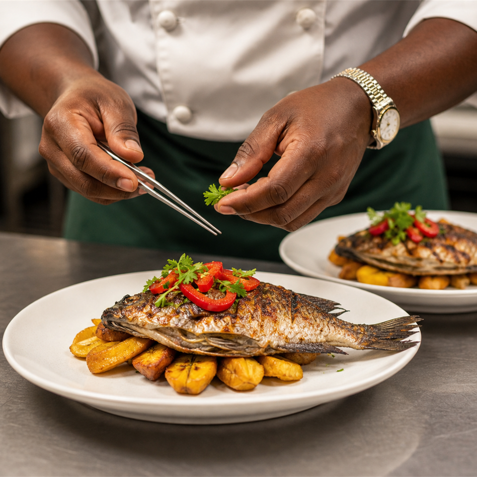 Chef Plating African Fish Dish