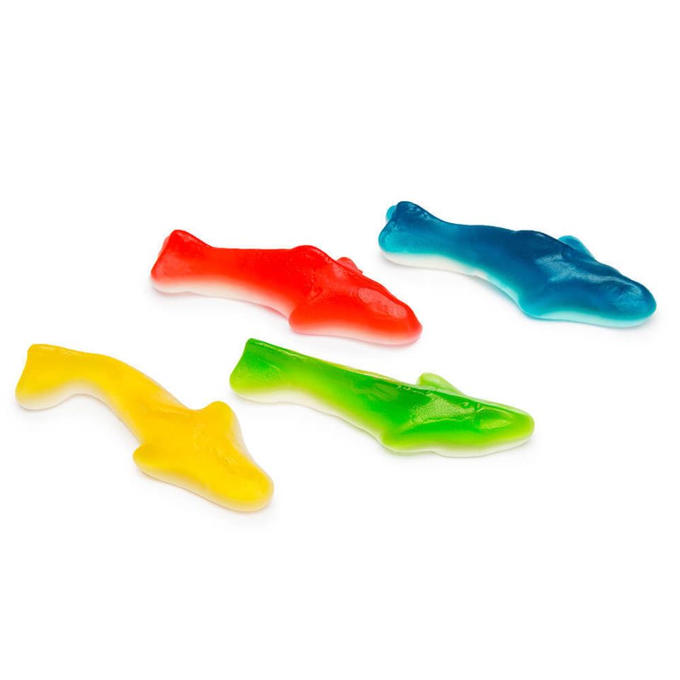 127180 01 assorted colors gummy sharks 5lb bag