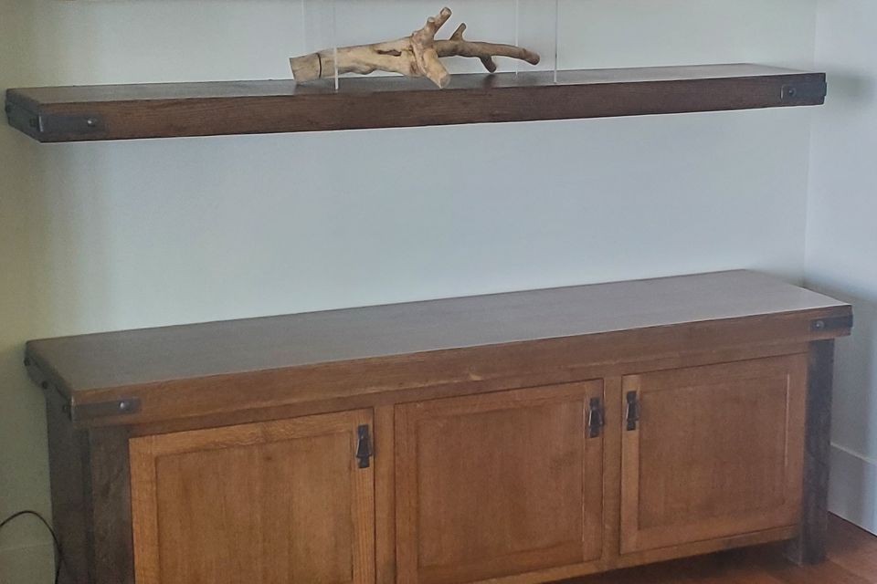Made   to  order floating shelve with cabinet below cg