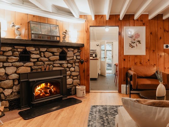 Cobblestone fireplace