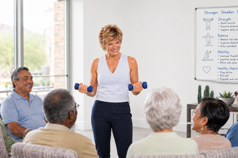 Dianne Cumberland leading a wellness workshop for older adults