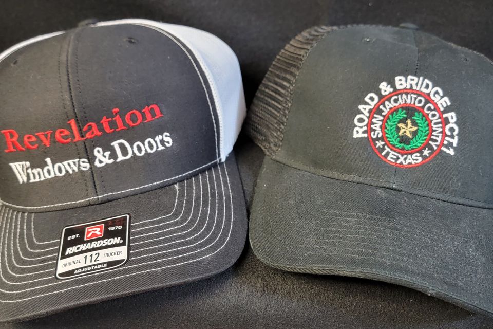 embroidery example - company logo on baseball caps