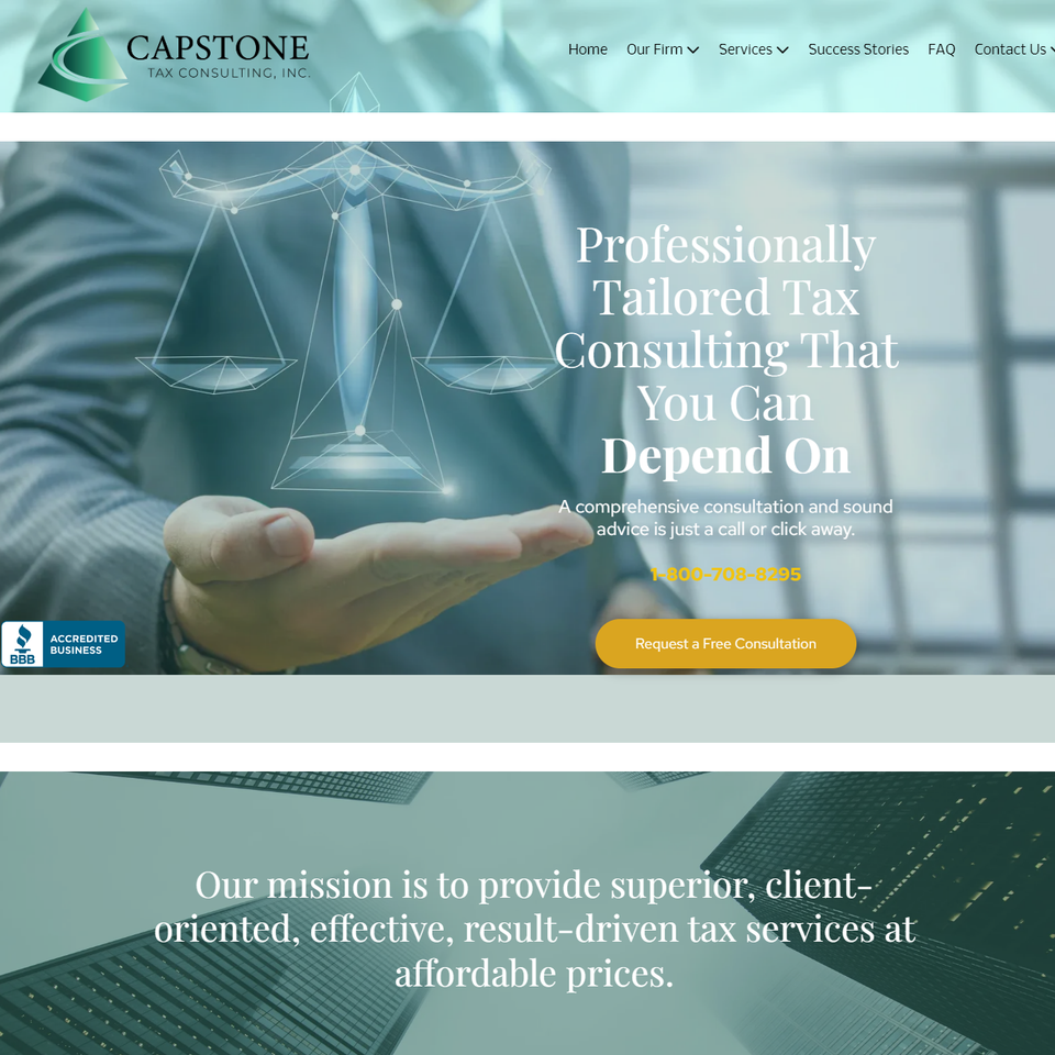 website preview of a tax firm called Capstone Tax Consulting on a desktop computer