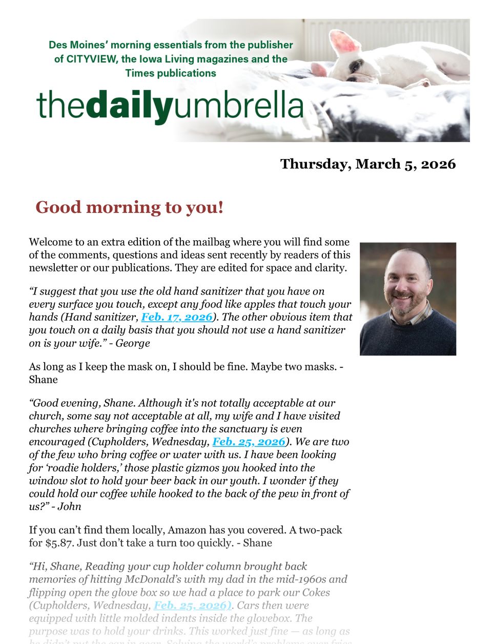 Daily umbrella march 5  2nd iowan killed in kuwait airstrike id'd   2.51 gas  kid who started business tying shoelaces on playground  1