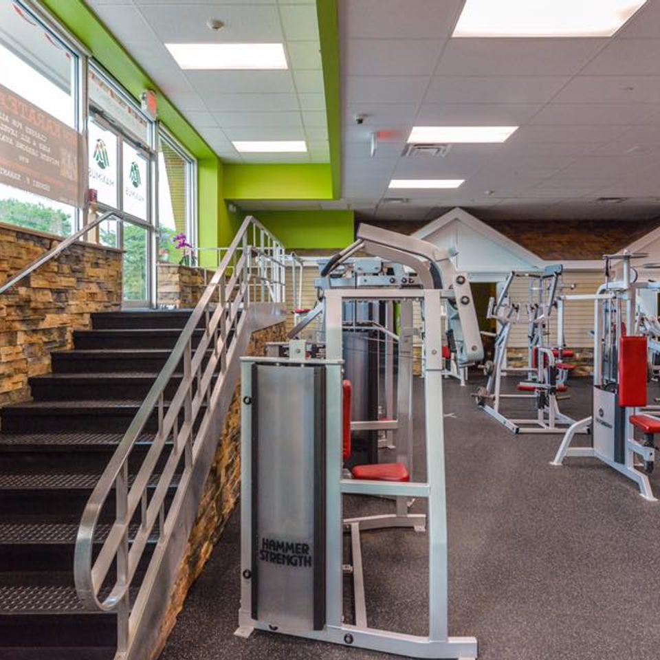 The staircase to either leave or enter Maximus Gym in Riverhead