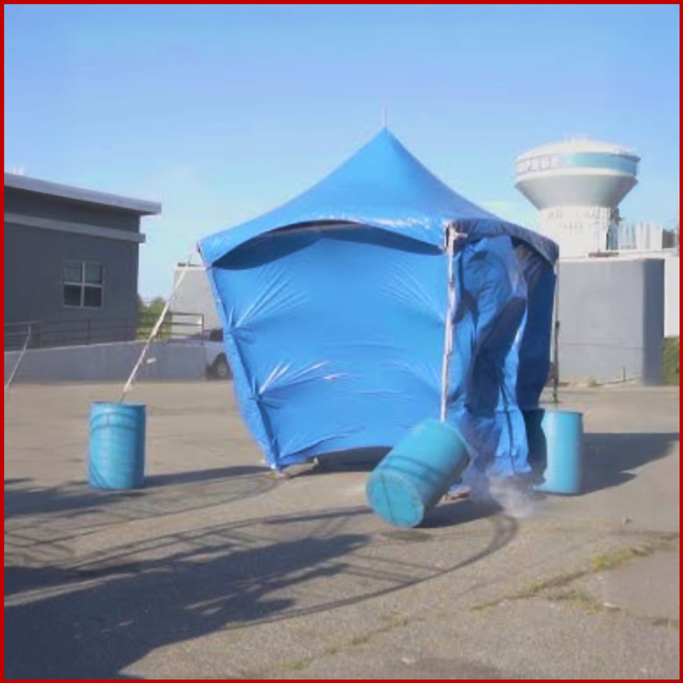 Tent with water barrel