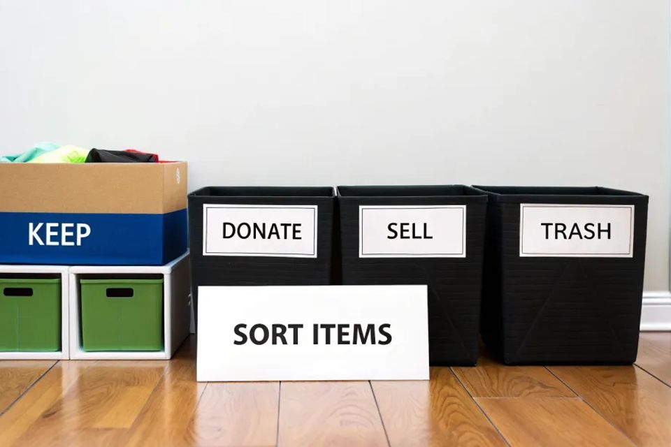 1 sort items donate keep trash