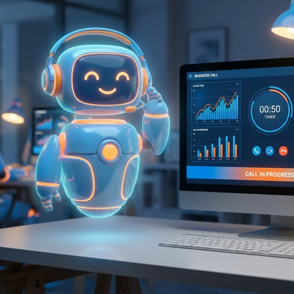 Firefly gemini flash make an image of a friendly ai phone assistant that does calls for a business. make s 455937