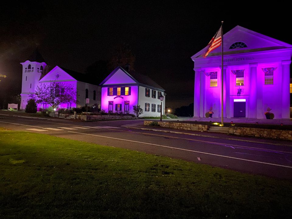 2021 sudbury center lit with purple lights