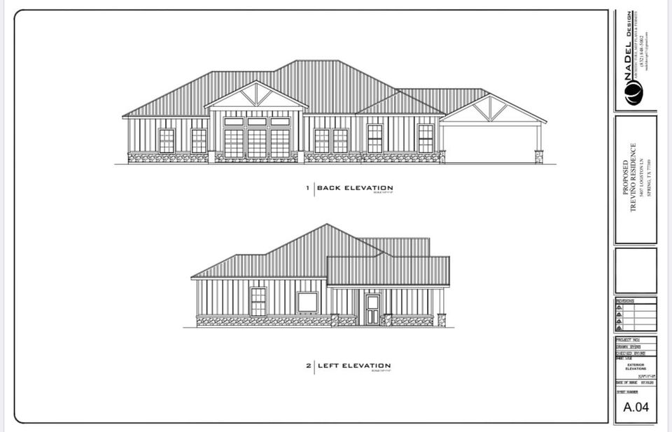 Proposed rear elevation of Trevino residence in Spring, TX – Architectural design by Nadel Design