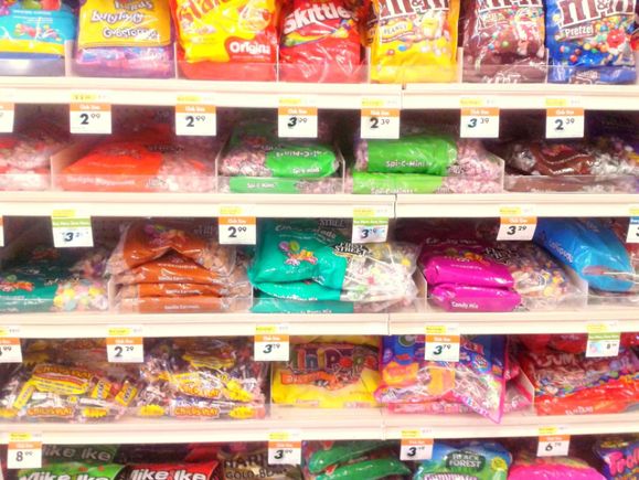 Many types of candy can be purchased locally