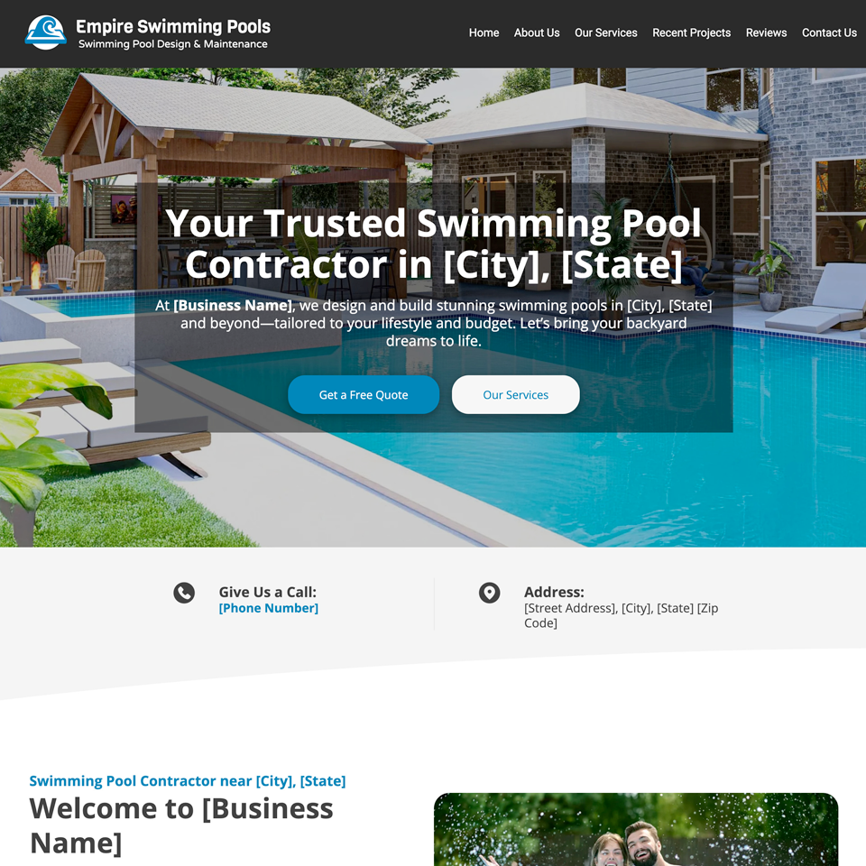 Swimming pool contractor website design theme